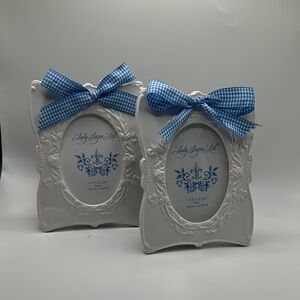 White Picture Frames with Blue Gingham Bows